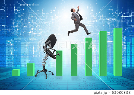 Promotion concept with businessman ejected from chair Promotion concept with businessman ejected from chair 63030338