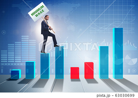 Concept of minimum wage with businessman Concept of minimum wage with businessman 63030699