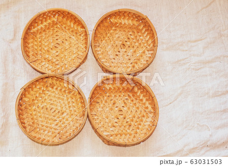 Set of Empty wicker basket on the table 63031503