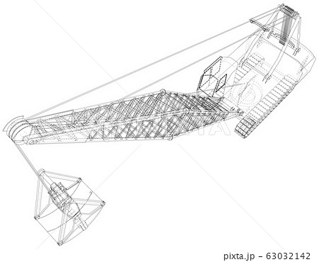 Dragline excavator. The layers of visible and invisible lines are separated. The layers of visible and invisible lines are separated. Wire-frame outline 63032142