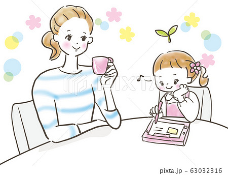 タブレット学習　女の子　母親 63032316