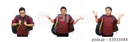 Young man with bags isolated on white 63033088