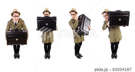 Young man with briefcase isolated on white 63034167