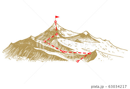 Concept of Goal and route to peak. Business success poster or mission banner. Overcoming obstacles 63034217