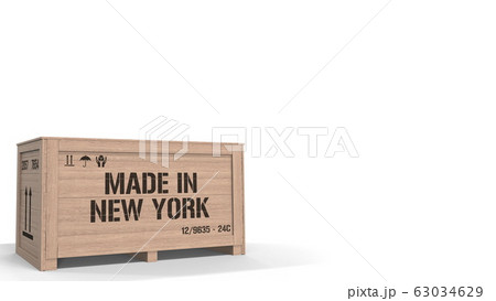 Crate with MADE IN NEW YORK text isolated on light background. industrial production related 3D rendering 63034629