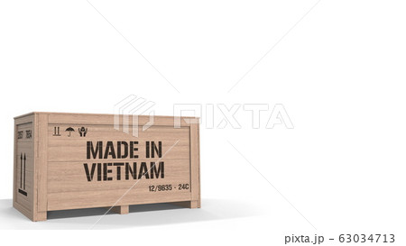 Crate with MADE IN VIETNAM text on white background. Vietnamese industrial production related 3D rendering 63034713