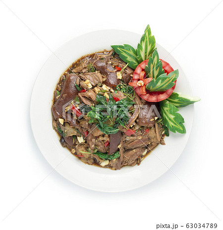 Stewed Pork Leg Stir fried with Thai Basil Chili Stewed Pork Leg Stir fried with Thai Basil Chili 63034789