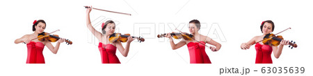 Woman playing violin isolated on the white 63035639