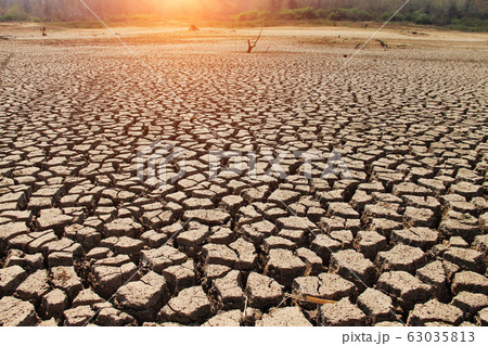 The drought land texture in Thailand. The global shortage of water on the planet. Global warming and greenhouse effect concept The drought land texture in Thailand. The global shortage of water on the planet. Global warming and greenhouse effect concept 63035813