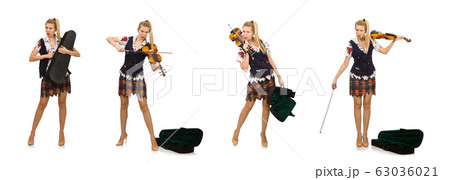 Woman violin player isolated on white Woman violin player isolated on white 63036021