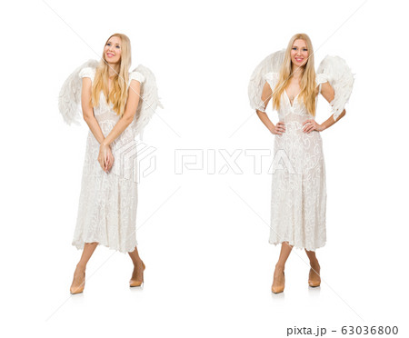 Woman with angel wings isolated on white 63036800