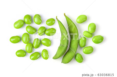 Green soy beans on white background Green soy beans on white background 63036815