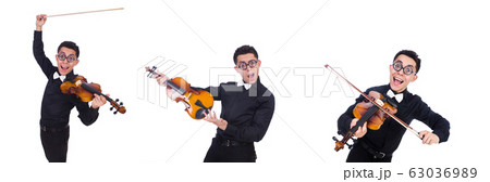 Funny violin player on white Funny violin player on white 63036989