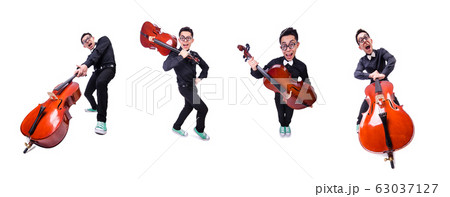 Funny man with violin on white Funny man with violin on white 63037127