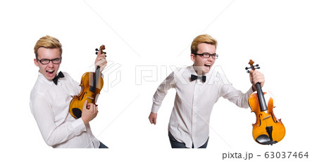 Young funny violin player isolated on white Young funny violin player isolated on white 63037464