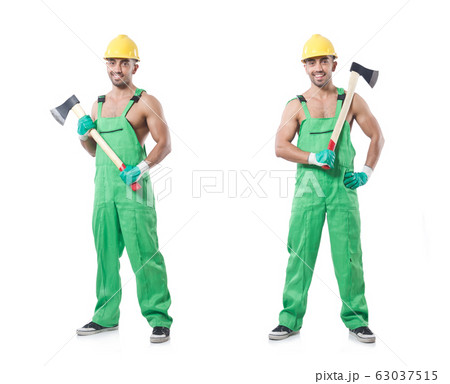 Worker with axe isolated on white Worker with axe isolated on white 63037515