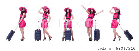Young girl in pink dress travelling 63037516