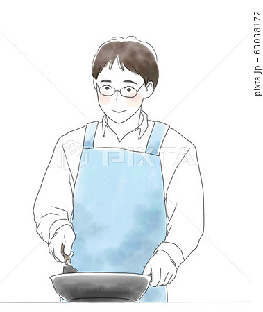 料理を作るエプロン姿の男性のイラスト素材