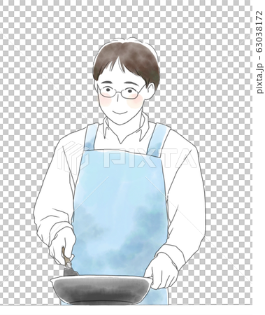 料理を作るエプロン姿の男性のイラスト素材