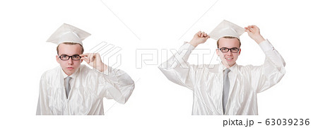 Young male student graduated from high school on white 63039236