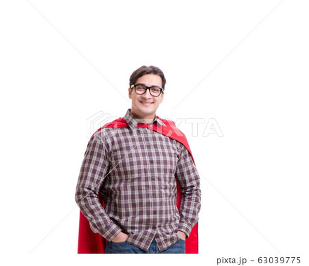 Super hero wearing red cloak on white Super hero wearing red cloak on white 63039775