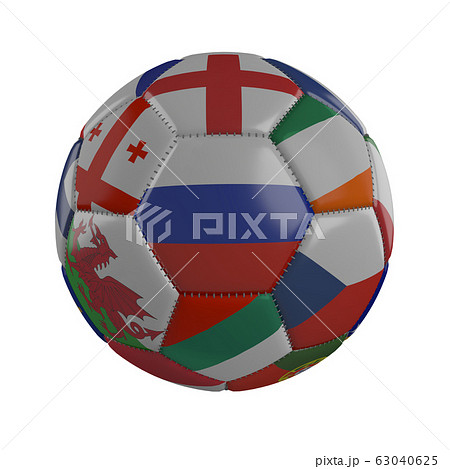 Russia flag on soccer ball with flags of Euro on a white background, 3D render 63040625