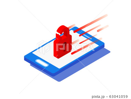 Isometric smartphone and red broken lock with 63041059