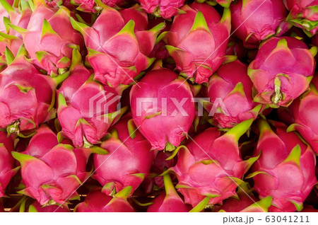 Colorful Dragon fruit or Pitaya on market stand 63041211