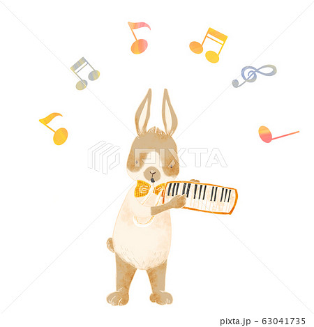 音楽を演奏する動物 うさぎ ピアニカのイラスト素材
