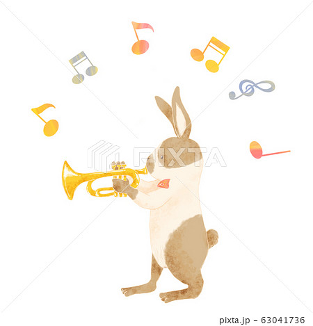 音楽を演奏する動物 うさぎ トランペットのイラスト素材