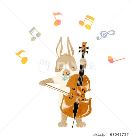 音楽を演奏する動物 うさぎ コントラバスのイラスト素材