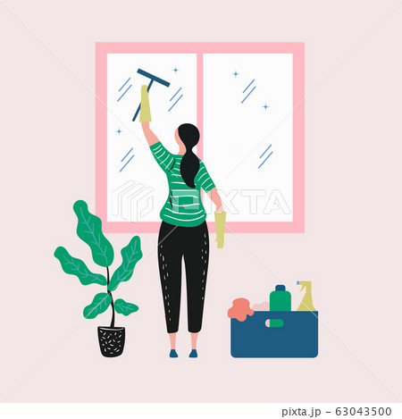 cute woman cleaning in house vector illustration 63043500