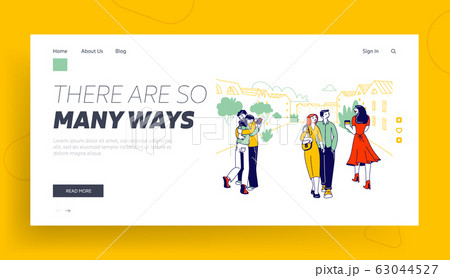 Treason, Perfidy and Love Triangle Website Landing Page. People with Soulmates Walking on Street Looking on other 63044527