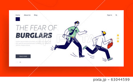 Police Officer Catching Pickpocket Thief who Steal Bag Website Landing Page. Policeman on Duty, City Patrol Man 63044599