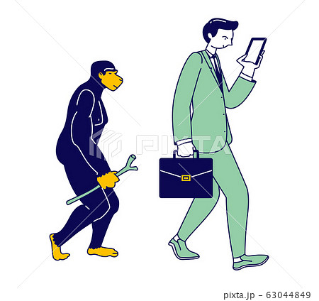 Male Character Evolve Steps From Ape to Upright Homo Sapiens, Human Evolution of Monkey to Modern Business Man 63044849