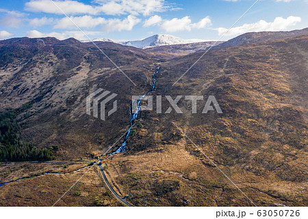 Aerial view of the Glenthornan waterfall by Dunlewey or Dunlewy in County Donegal, Ireland Aerial view of the Glenthornan waterfall by Dunlewey or Dunlewy in County Donegal, Ireland 63050726