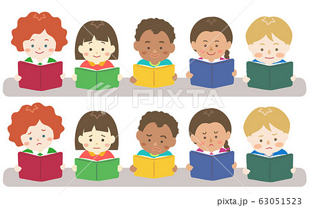 国際色豊かな子どもたち 読書中のイラスト素材 国際色豊かな子どもたち 読書中のイラスト素材