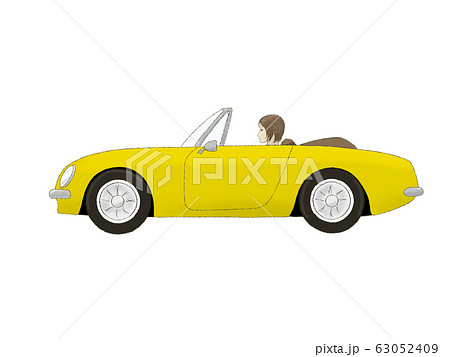 オープンカー 黄色 女性のイラスト素材
