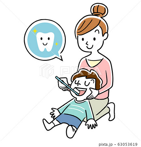 子供の歯磨き お母さん 仕上げ磨きのイラスト素材