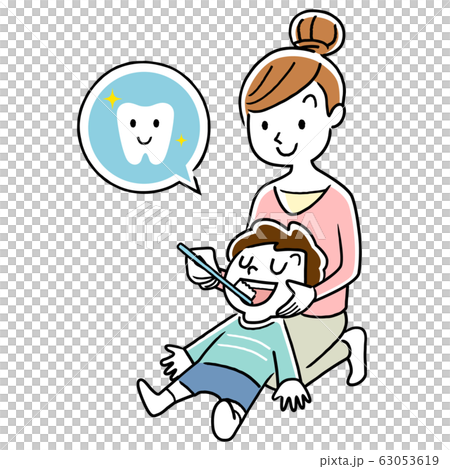 子供の歯磨き お母さん 仕上げ磨きのイラスト素材