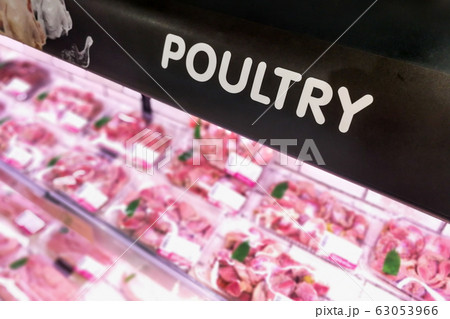 Poultry signage at the meat produce section of 63053966