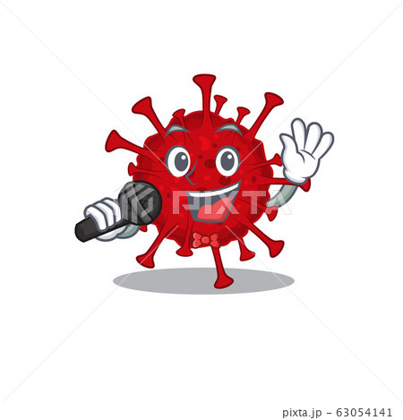 Cute betacoronavirus sings a song with a microphone Cute betacoronavirus sings a song with a microphone 63054141