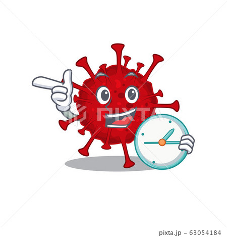 Cheerful betacoronavirus cartoon character style with clock 63054184