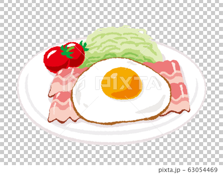 ベーコンエッグのイラストのイラスト素材