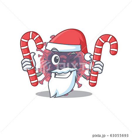 Friendly microbiology coronavirus in Santa Cartoon character having candies 63055693