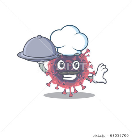 Microbiology coronavirus as a chef cartoon character with food on tray Microbiology coronavirus as a chef cartoon character with food on tray 63055700