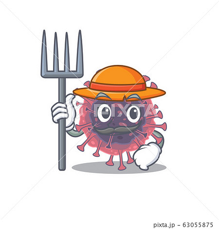Microbiology coronavirus in Farmer cartoon character with hat and pitchfork Microbiology coronavirus in Farmer cartoon character with hat and pitchfork 63055875