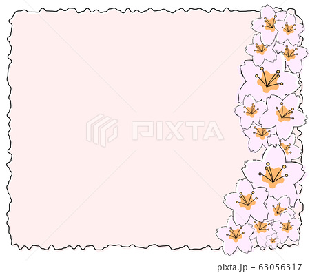 シンプルな手書き風の桜のフレーム 桜右側配置 のイラスト素材