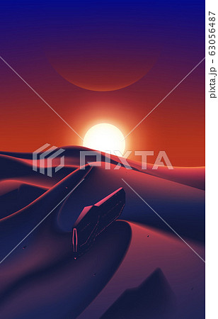 Spaceship fleet flying over the desert 63056487