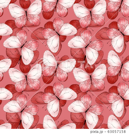 Red pattern of butterflies. Seamless background 63057158